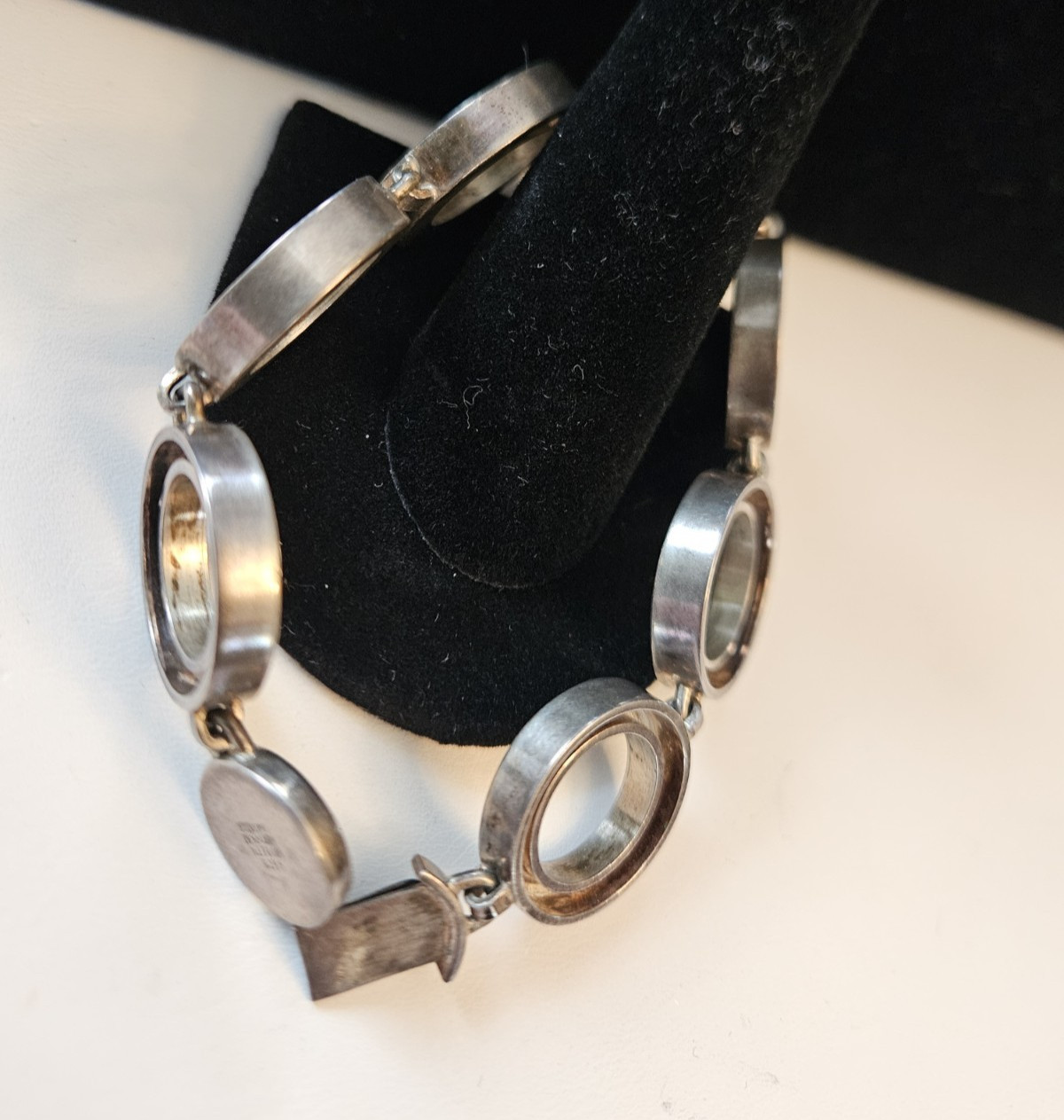 VINTAGE N.E. FROM MODERNIST STERLING SILVER CIRCLE LINK BRACELET 7″ DENMARK