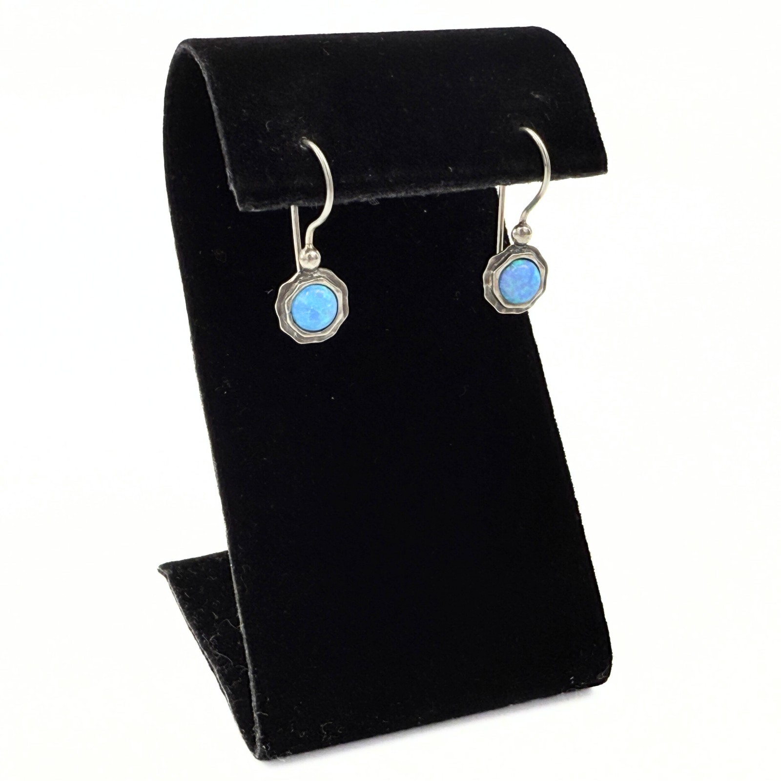 Amazing Marked Israel Sterling Silver Lab Opal Cab Dangle Earrings
