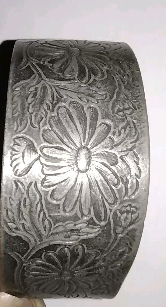 Vintage Salisbury Pewter Floral Cuff Bracelet Flower of the Month “September”