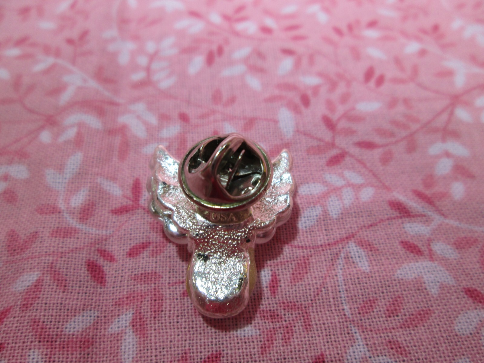 Rare! Vintage LIT USA Silver Tone Faux AB Lucite & Rhinestone Angel Lapel Pin /S
