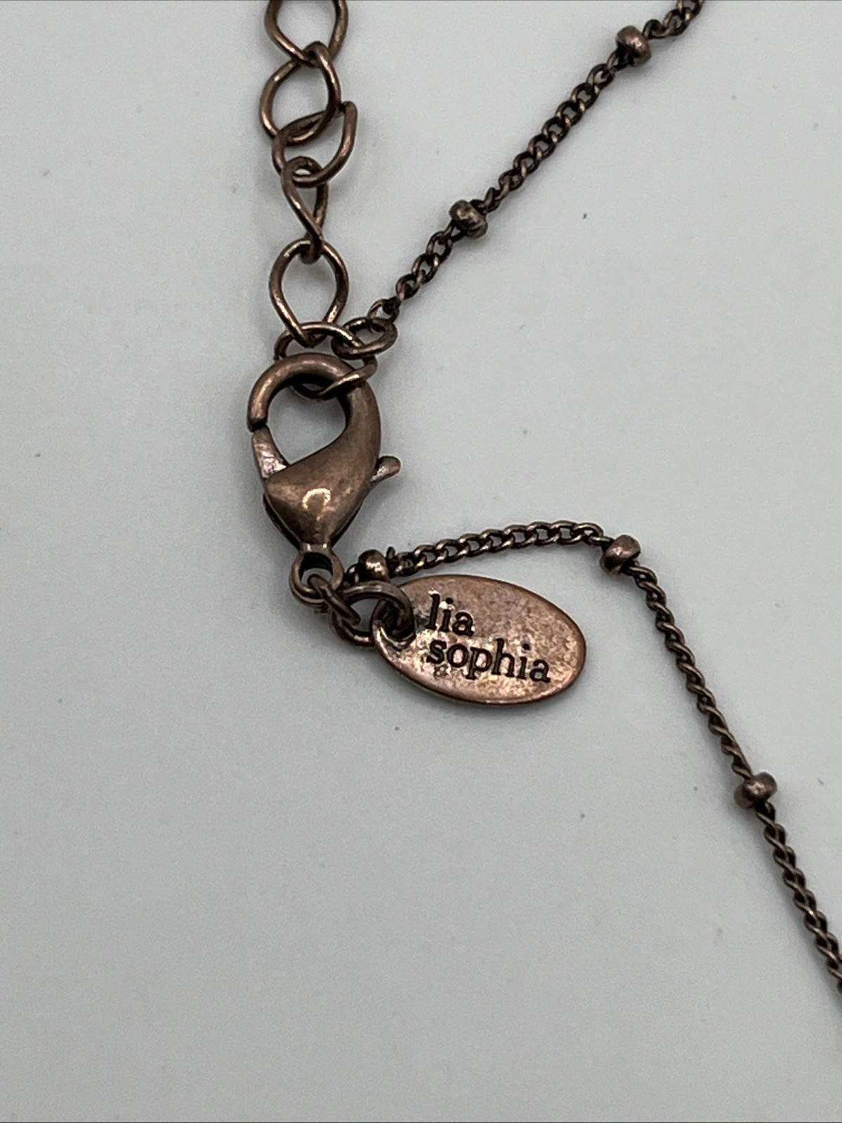 Lia Sophia Demure Copper Tone Rhinestone Dangle Charm Necklace Dainty Feminine