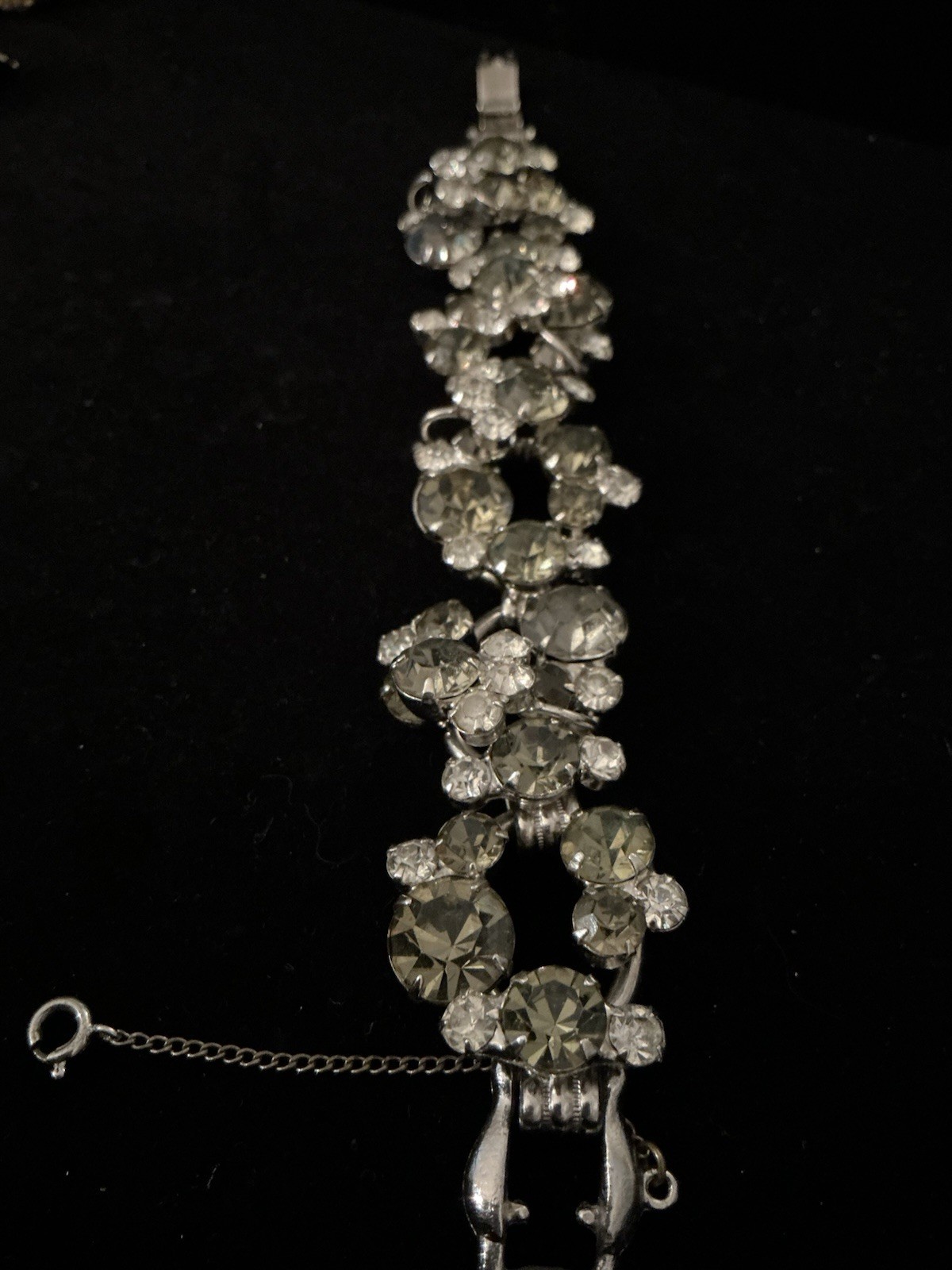 Vintage D&E Juliana Smokey Gray And Clear Chunky Rhinestone 5-link Bracelet