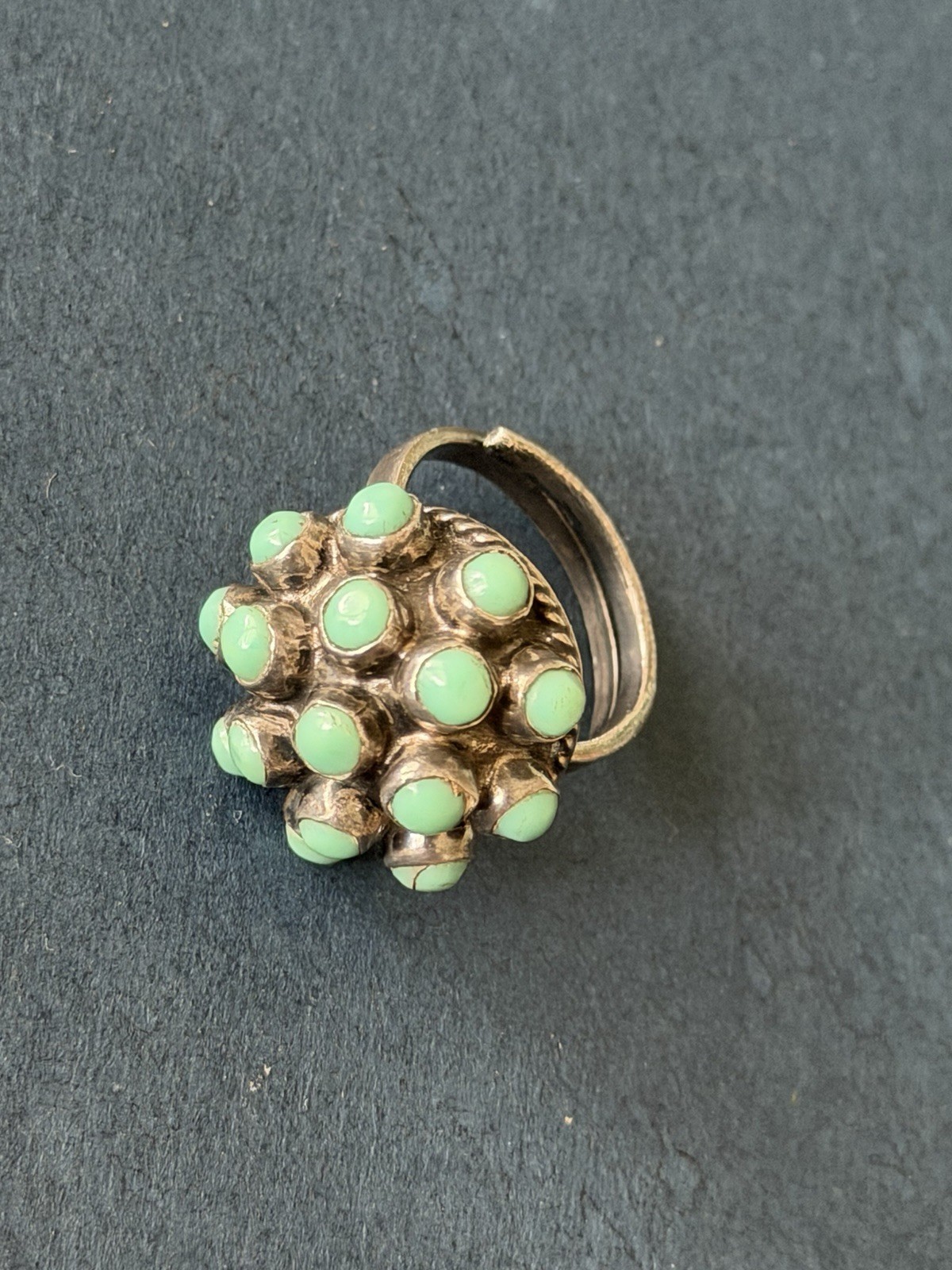 925 Sterling Mexican Silver Turquoise Cluster dome Ring Size Adjustable