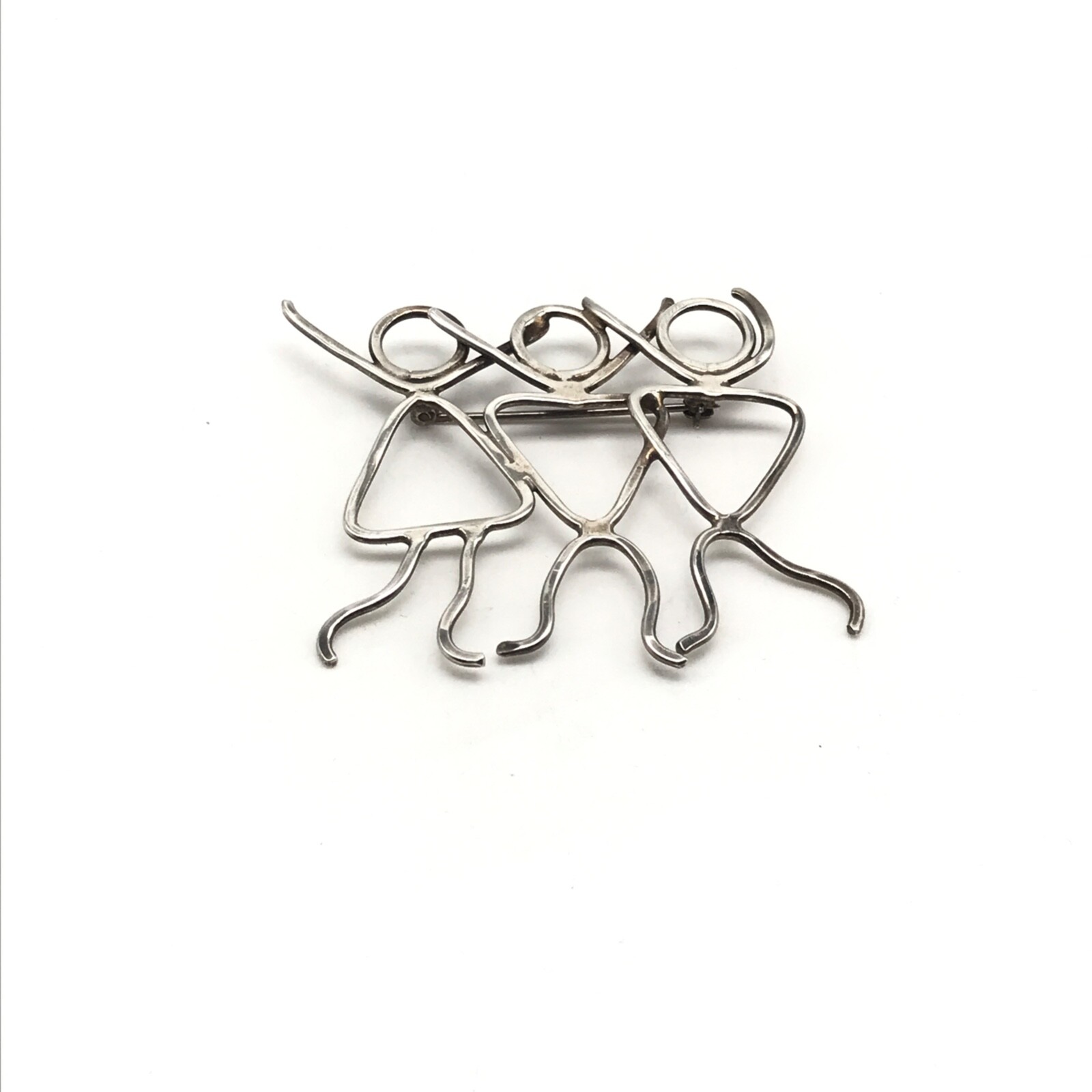 Vintage 925 Sterling Silver Modernist Three Person Stick People Brooch Pin