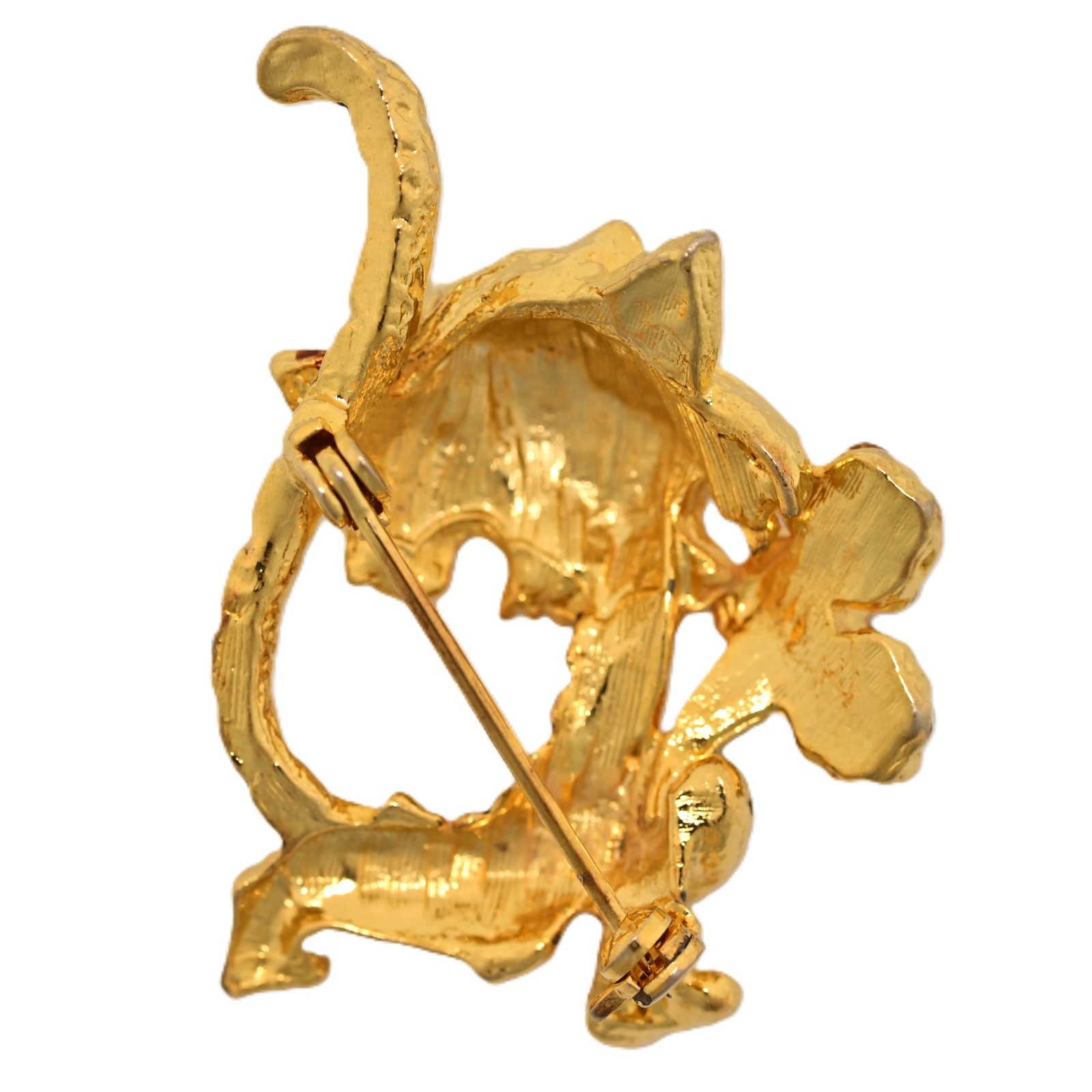 J MAZER Original Vintage Multi Rhinestone Enamel Estate Flower Tiger Brooch Pin