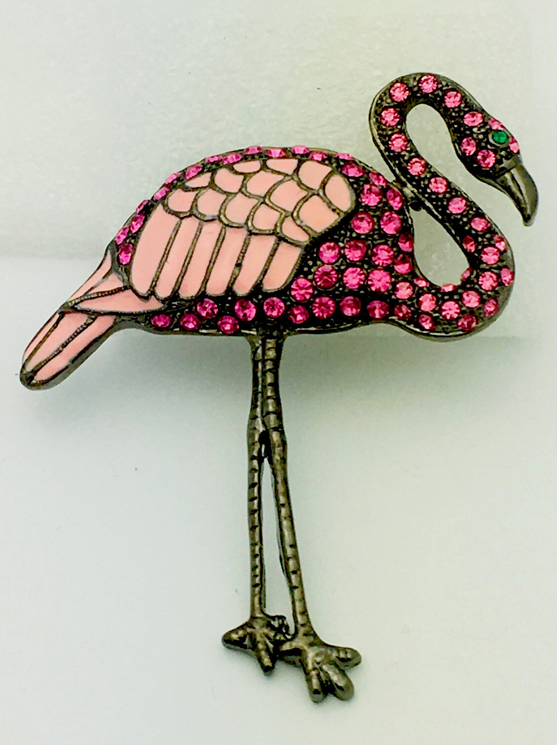Gunmetal Enamel 70 Pink Crystal Flamingo Pin/Brooch