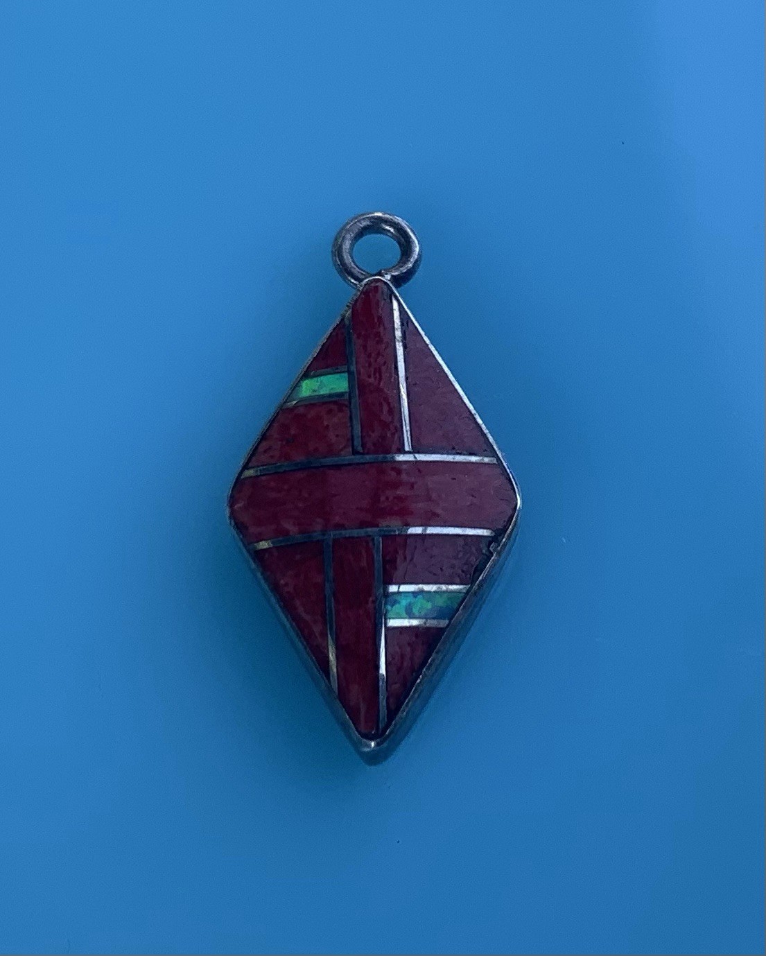 Multicolor Sterling Silver Southwestern Pendant Coral Opal Inlay Charm 1.2g
