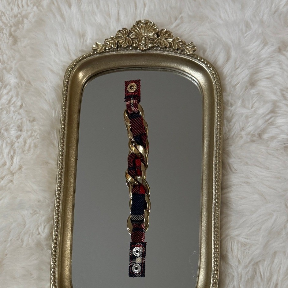 Gold Chain Plaid Bracelet Statement Preppy Vintage Aesthetic Chunky
