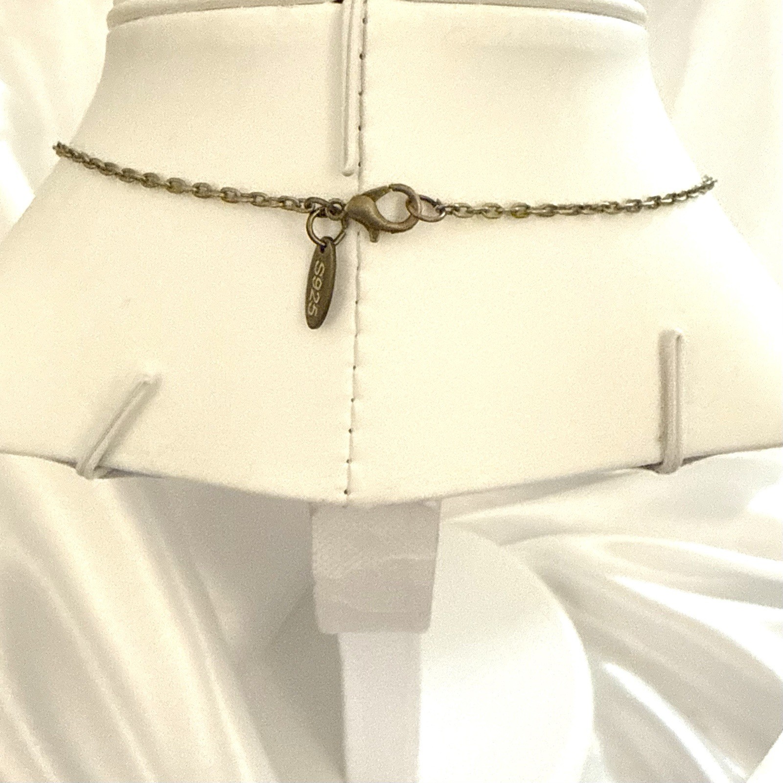 S925 Sterling Silver Faux Pearl Marcasite Art Deco Necklace Vintage 18″