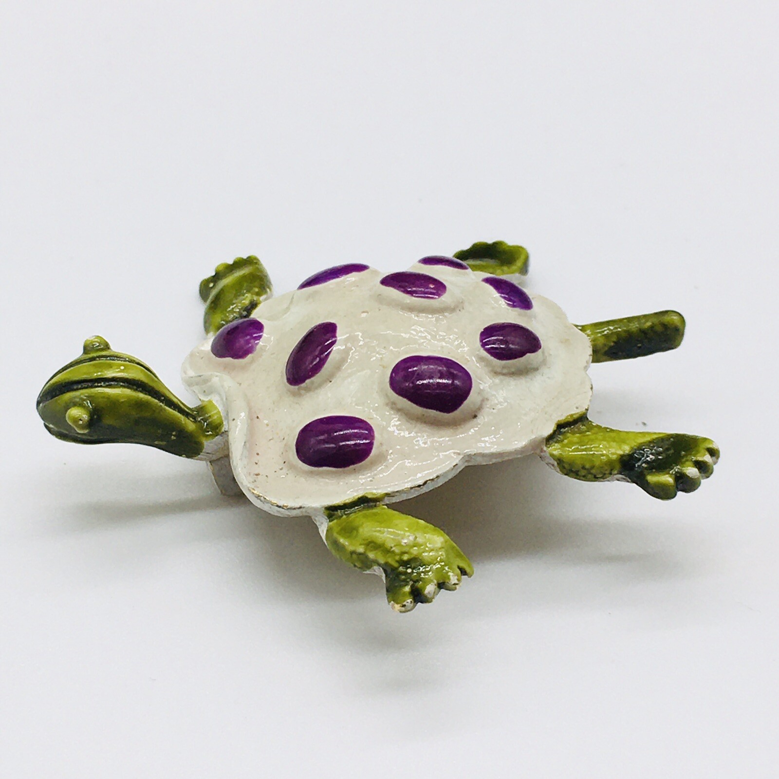 Gold Tone Purple Green White Slow Turtle Brooch 2″