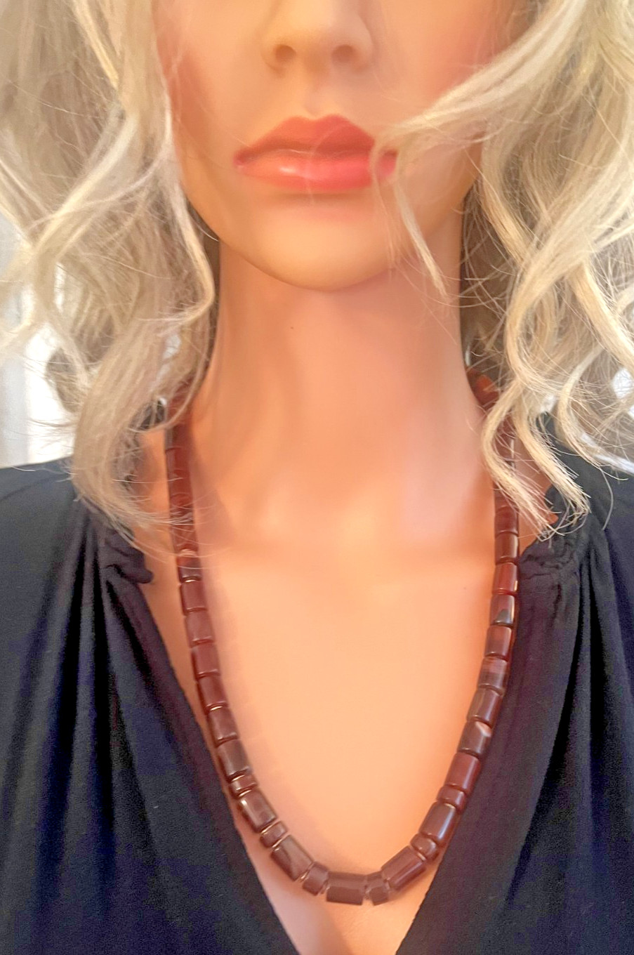 MCM Modernist Minimalist Carnelian Station Necklace with 12K GF – 22″ – 86 grams