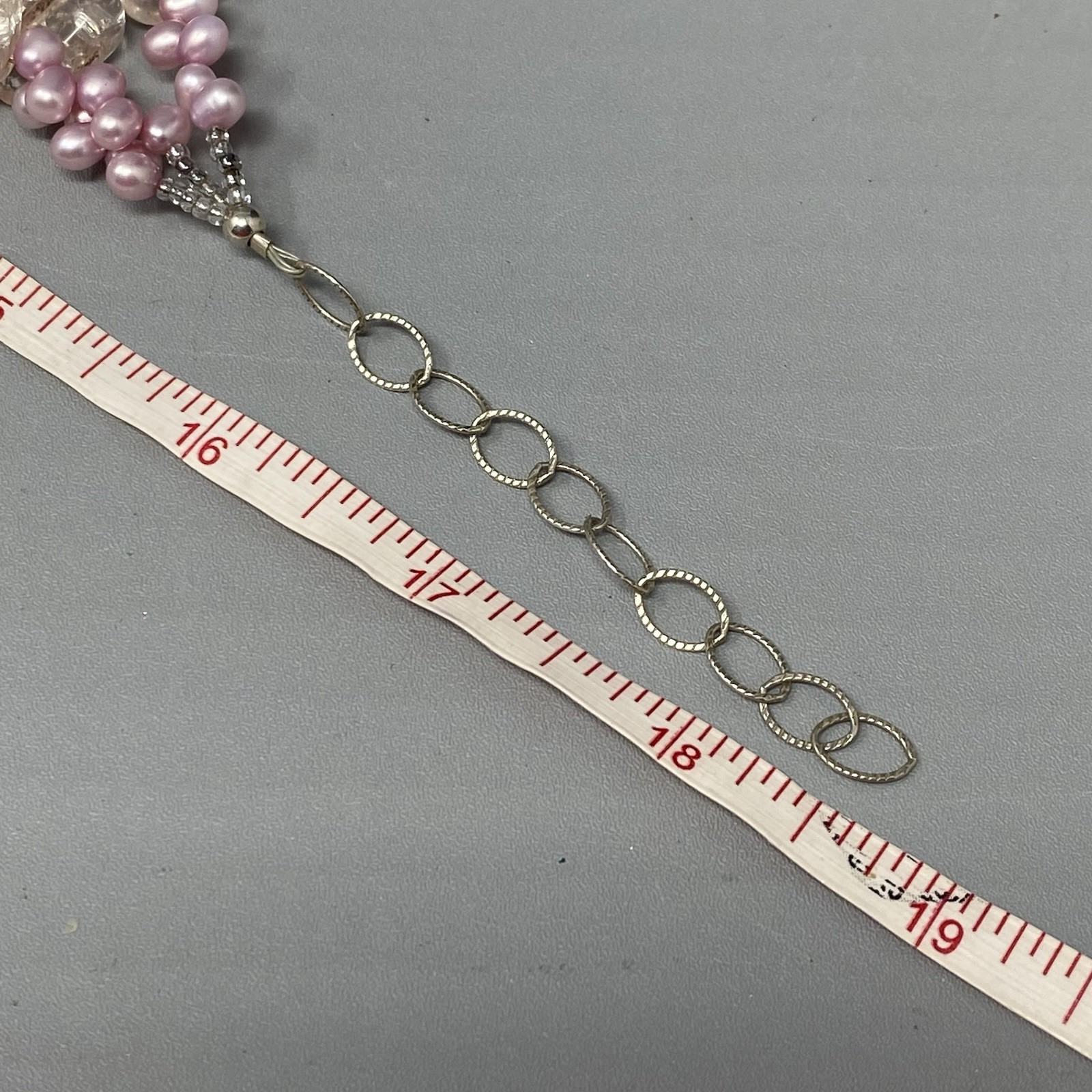 Glass Necklace Pink Crackled Baroque Teardrop Beads Fringe Layered AS IS 18″