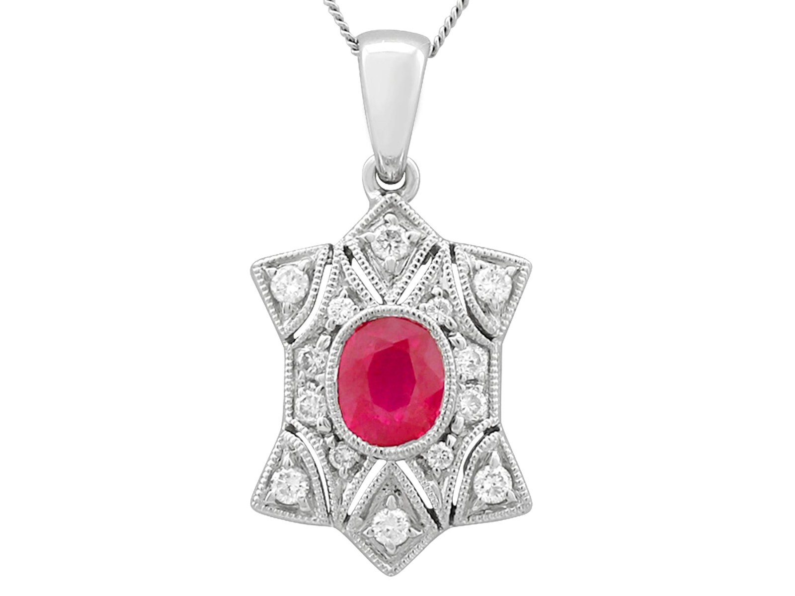 0.78 Ct Ruby & 0.28 Ct Diamond 18k White Gold Pendant Circa 2000