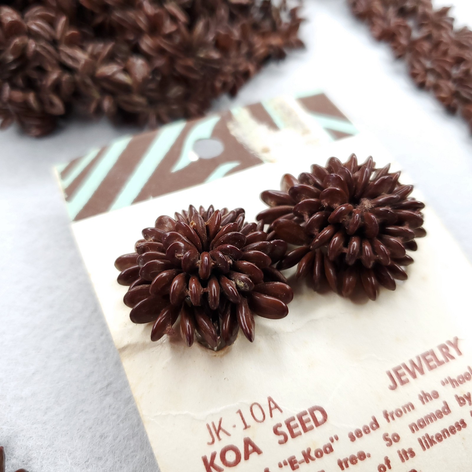 Vintage Koa Seed Necklace Earring Set Brown Long Lei Hawaii Boho Tiki 50″