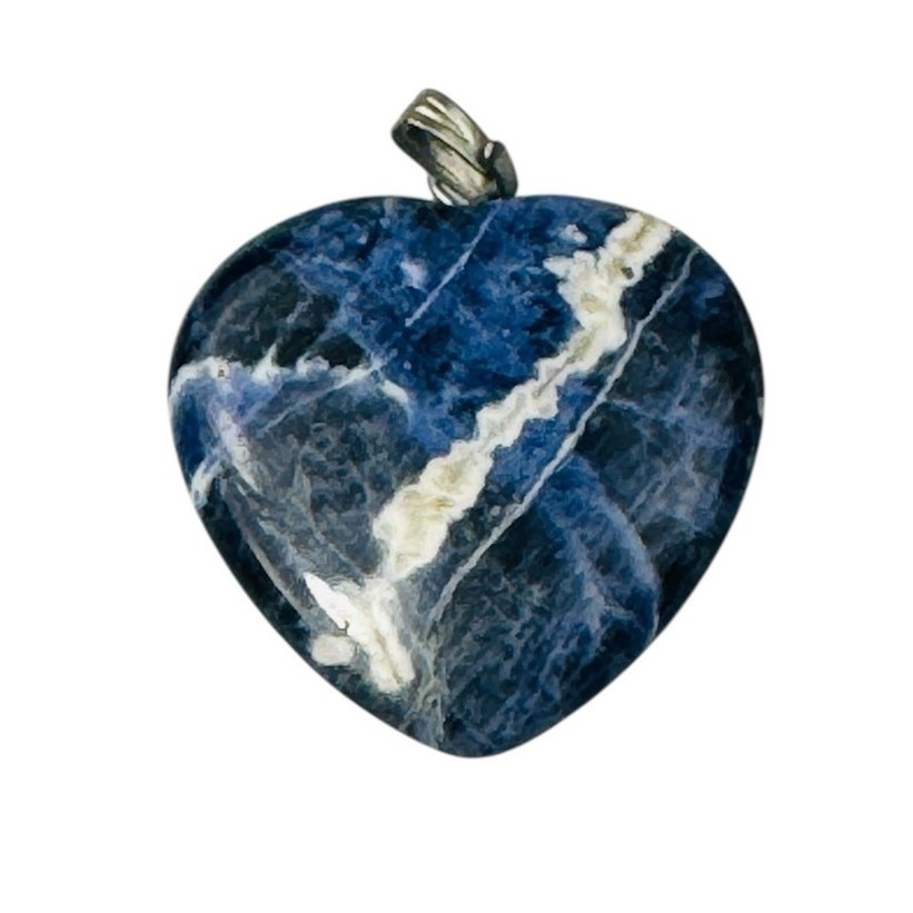 Vintage Blue and White Sodalite Stone Heart Shaped Pendant