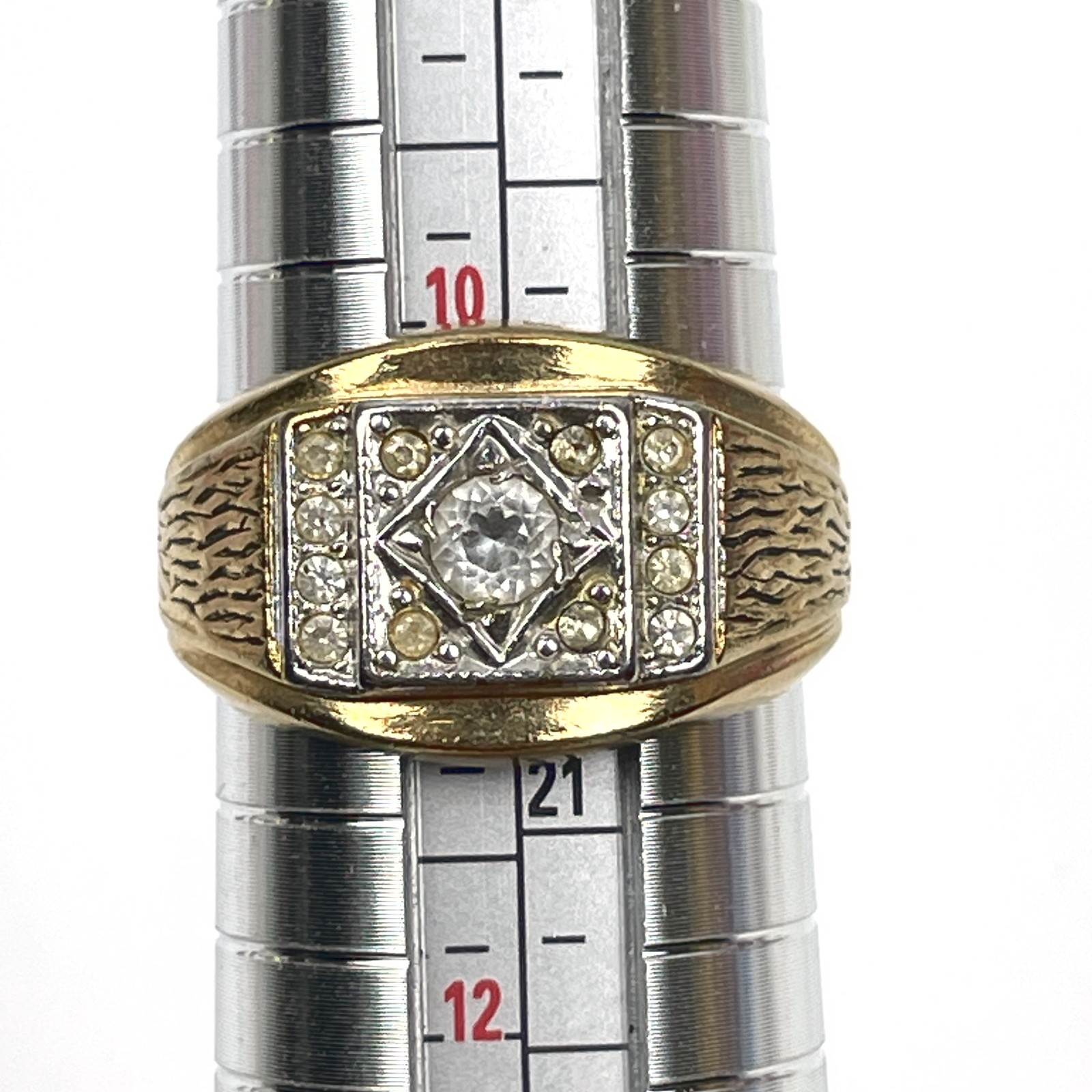 VTG MCM Men Signet Ring 18K HGE Textured Bark Two Tone Sz 10 3/4 Costume