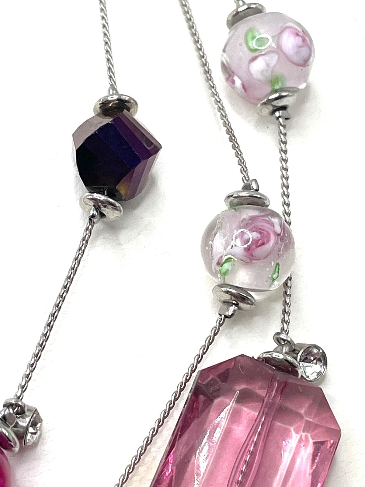 Murano Sommerso Venetian Pinks Purples Rose Three Strand Necklace Vintage Unique