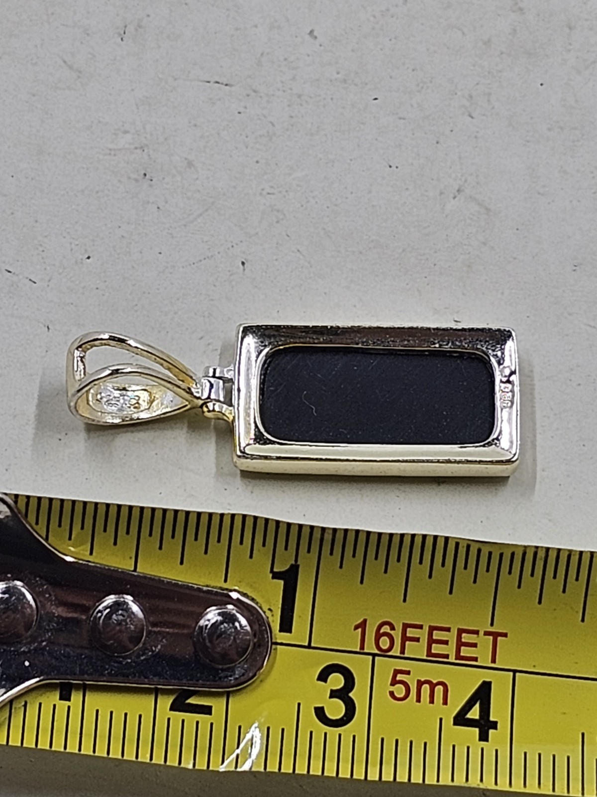 925 Sterling Silver Reversible Abalone MOP Black Inlay Rectangular Pendant