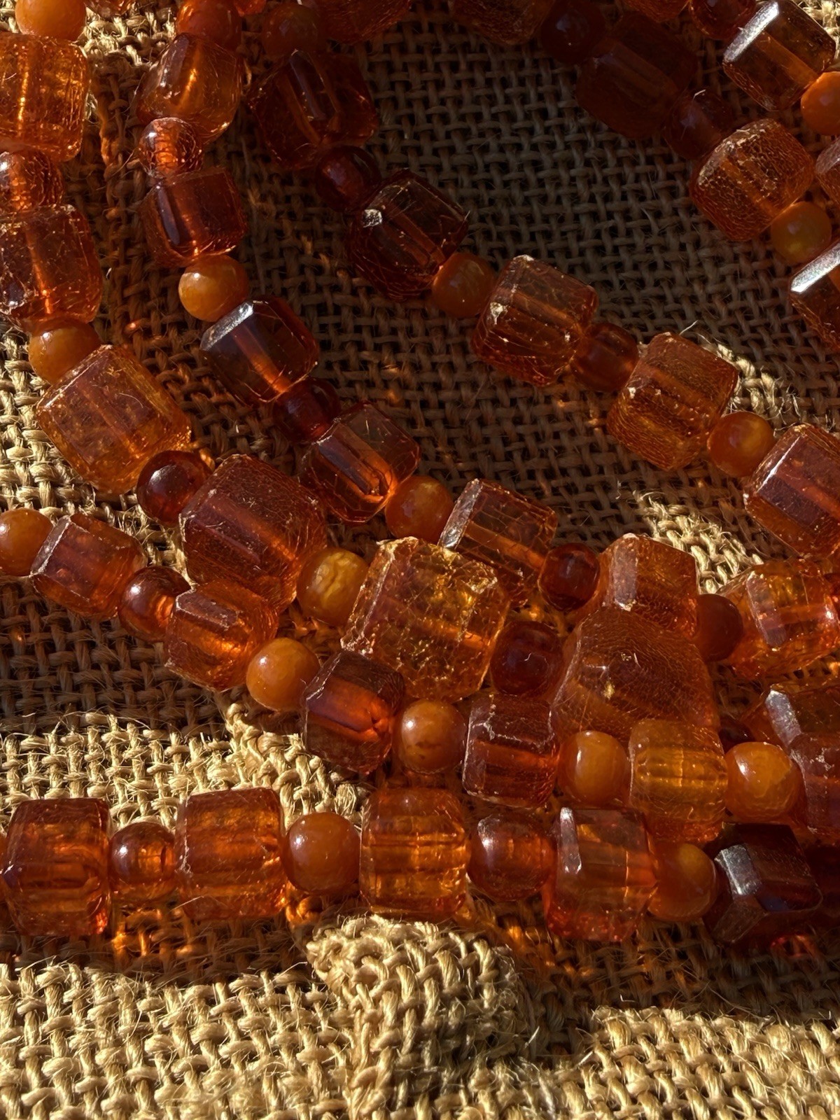 39” 47g Honey Amber Catalin Bakelite Graduated Cube Bead Necklace