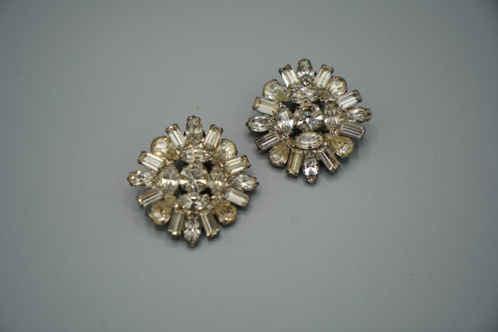 Vintage Rhinestone Clip On/ Screw Back Earrings-Clear/Silver-Topaz/Citrine Color