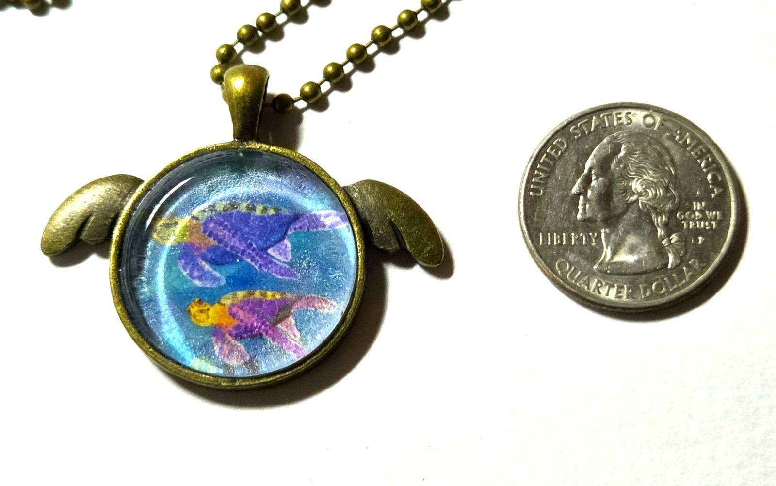 Bronze Glass Sea Turtles Pendant Necklace
