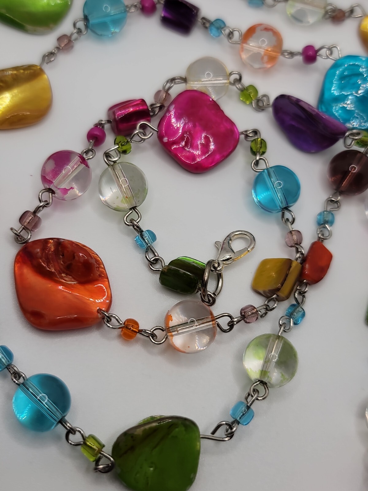71″ Vintage Wear Repair Craft Multicolored Glass And Shell Necklace
