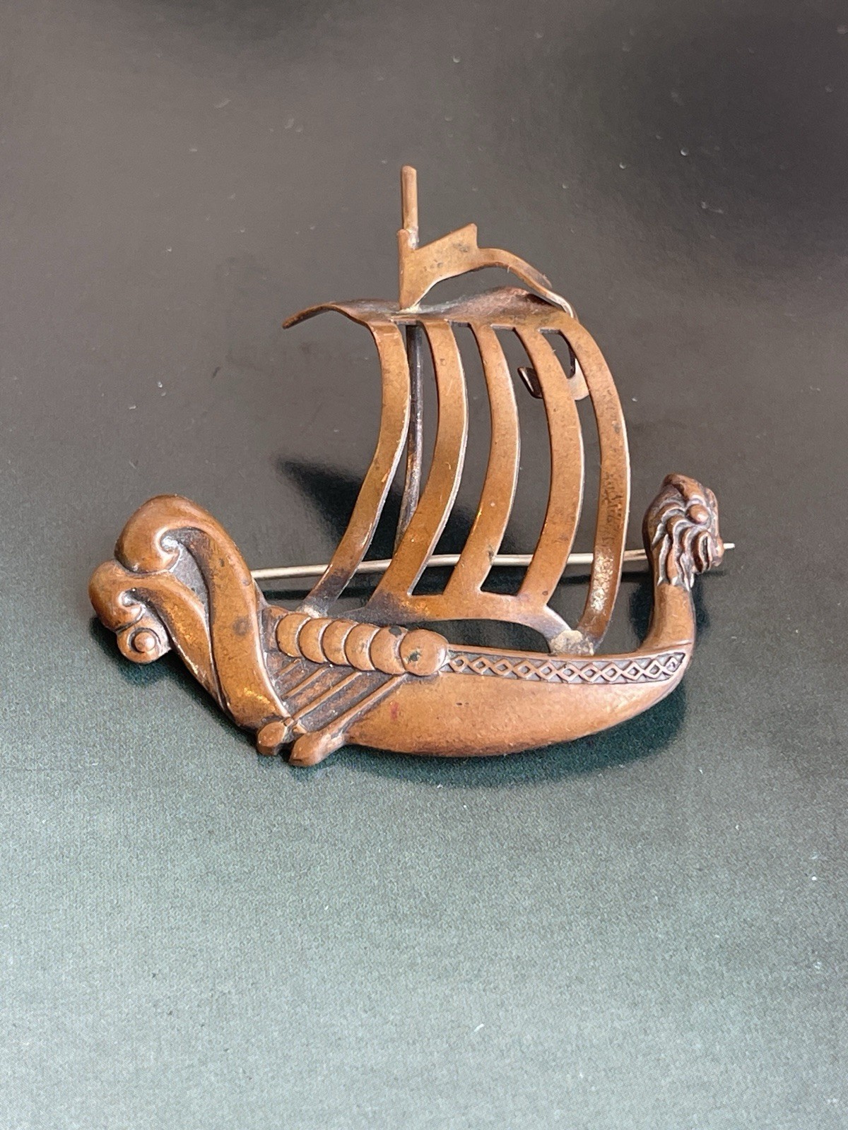 Vintage Sterling Silver Viking Ship Brooch Scandinavian Drakkar Pin