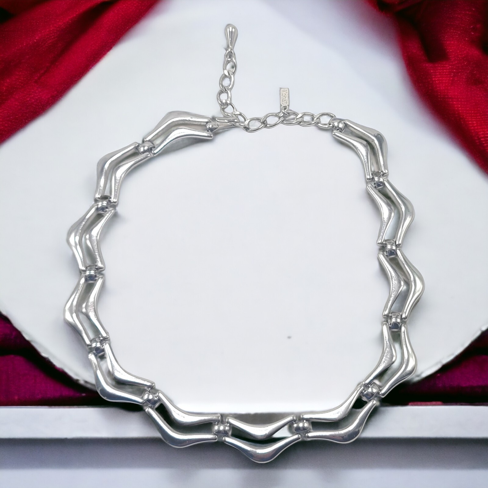 Necklace Monet Silver Bar Link Collar Bib Open Work 16.5in Signed Vintage Elegan