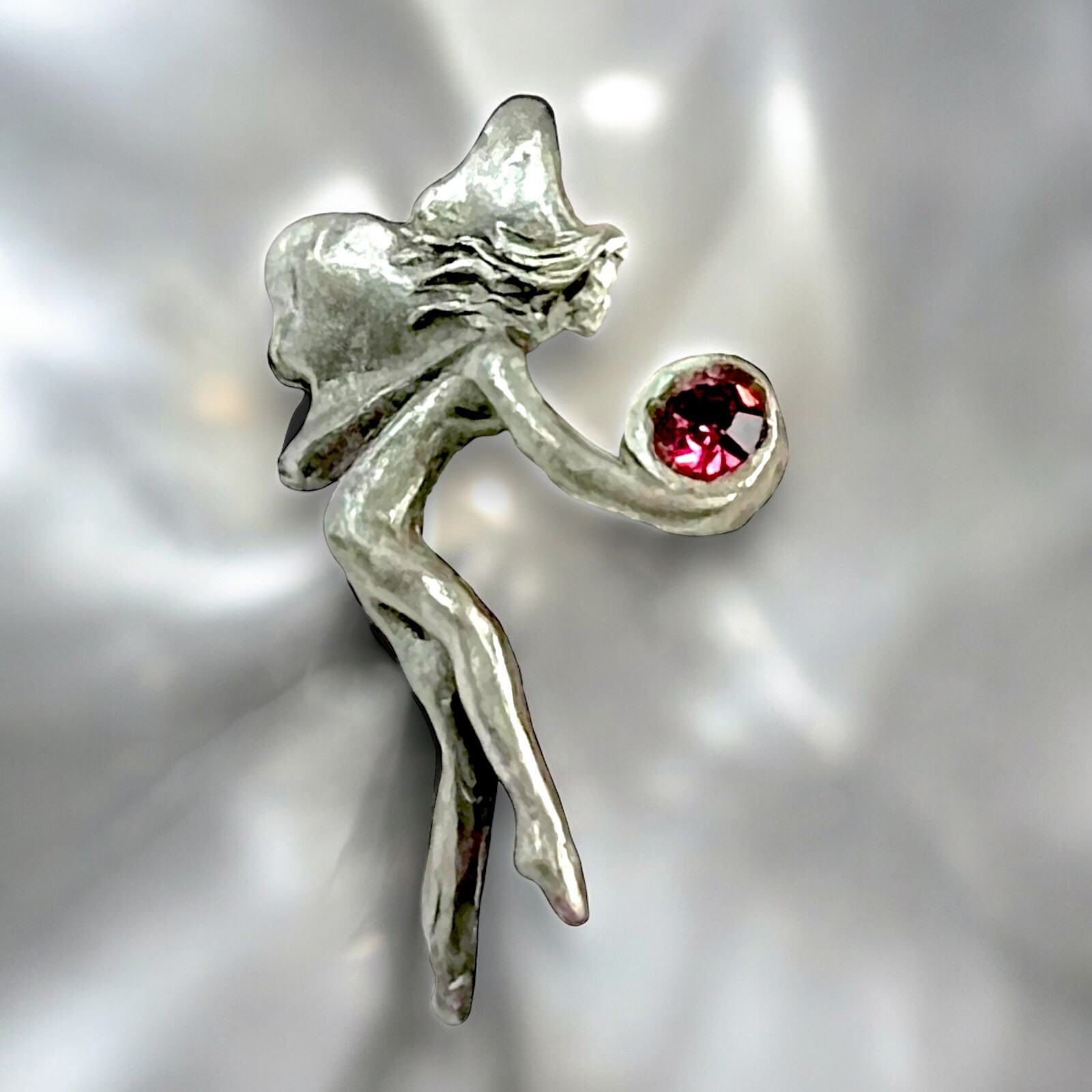 Crystal Fairy Pin Pewter Amethyst Crystal Signed Dated 90s Whimsical Vintage 1”