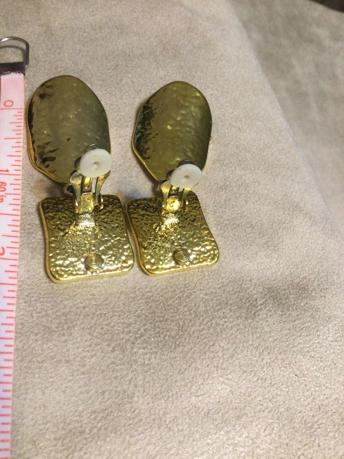Clip Square Oval Dangle Gold Tone Earrings Very Light Weight