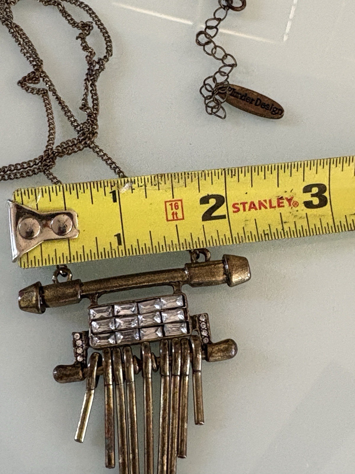 Vintage Plunder Rhinestone & Bronze Tone Necklace Dangle Bar Pendant RETIRED