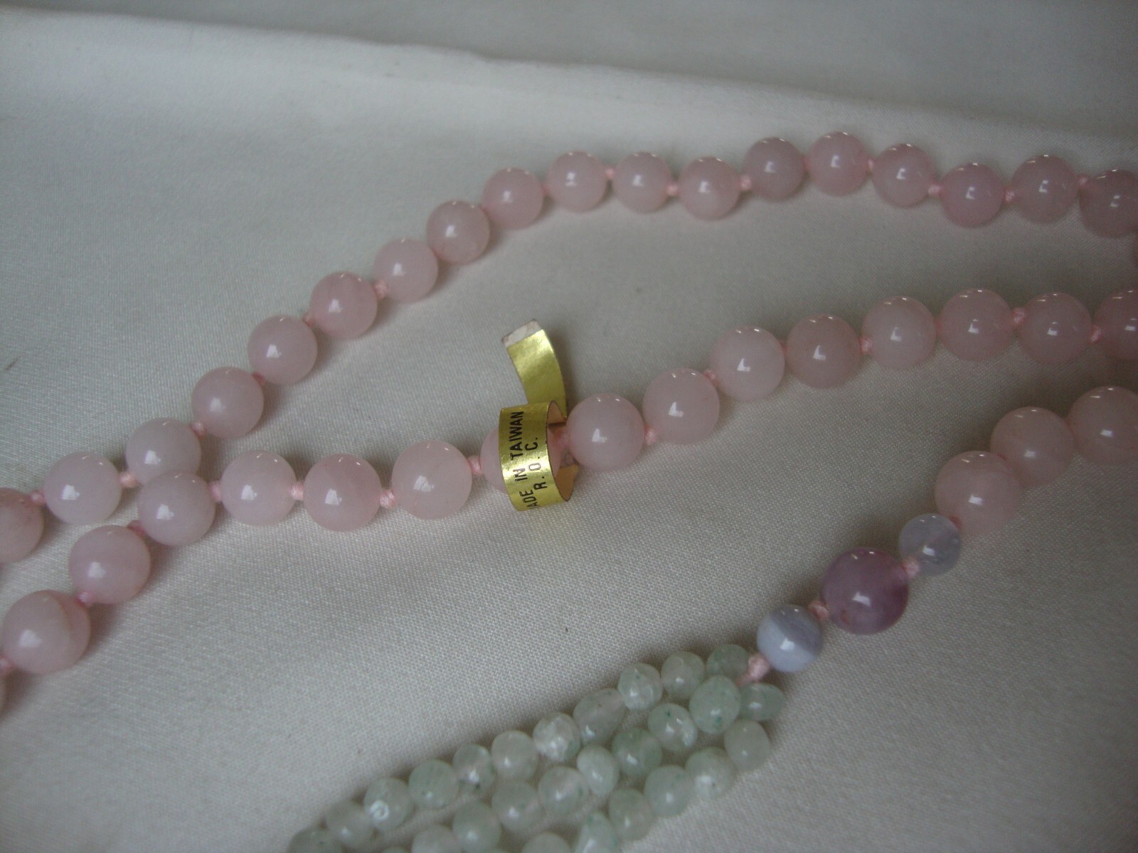 VINTAGE MEDLEY BLUE LACE AGATE AVENTURINE AMETHYST & ROSE QUARTZ BEAD NECKLACE