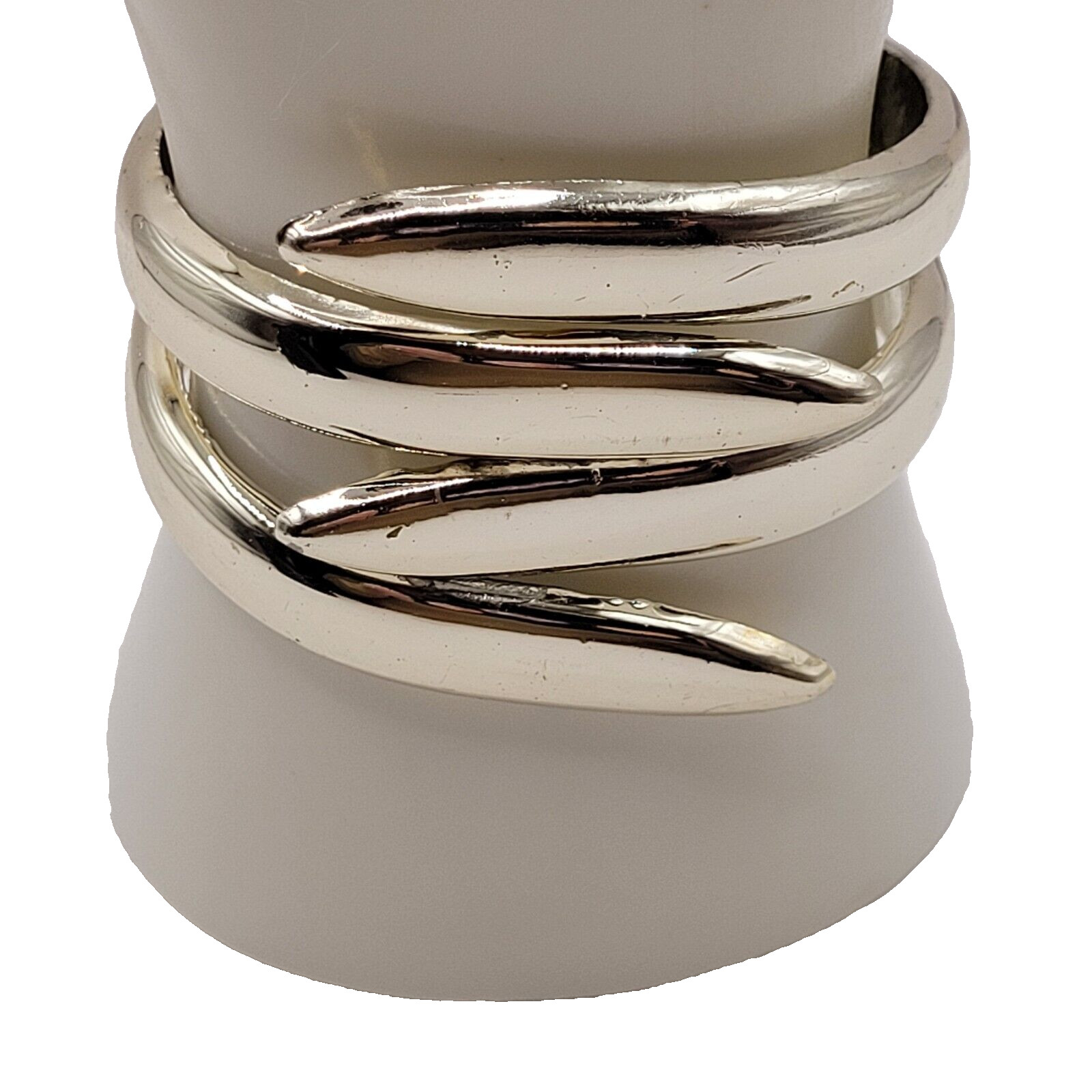 Silver Tone Modernist & Brutalist Hinged Cuff Open Metal Costume Bracelet 1980s