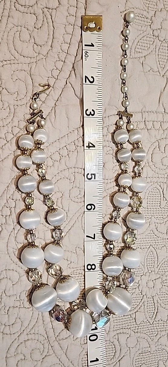 Vintage classic mid-century double-strand necklace acrylic and AB glass Japan