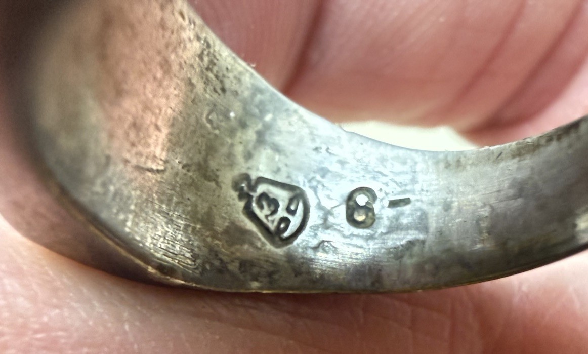 Tax Mex Sterling JMB 925 Silver Inlay Ring Vintage Signed Sz 6.5