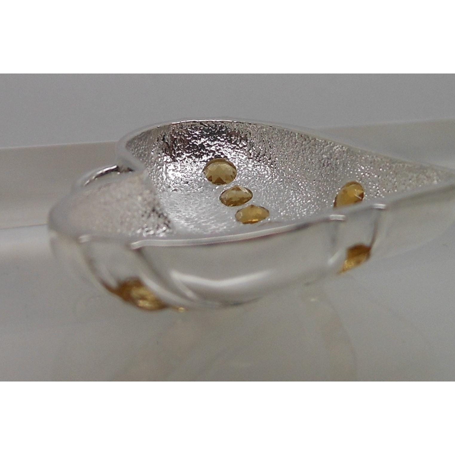 1990s Vintage Citrine Sterling Silver Gemstone Necklace Puff Heart Pendant Boxed