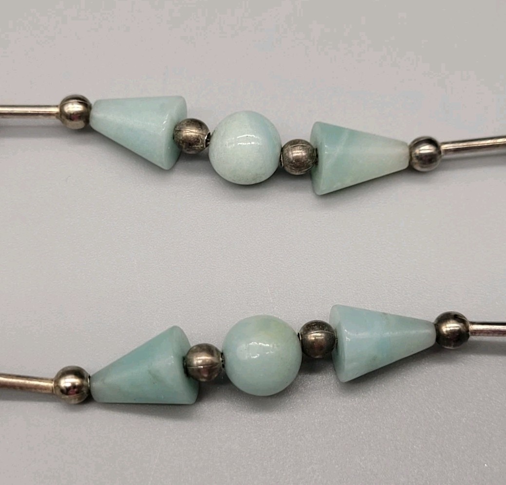Gorgeous Light Blue Stone Bead 24″ Necklace & Earrings Set Cone/Round Shapes