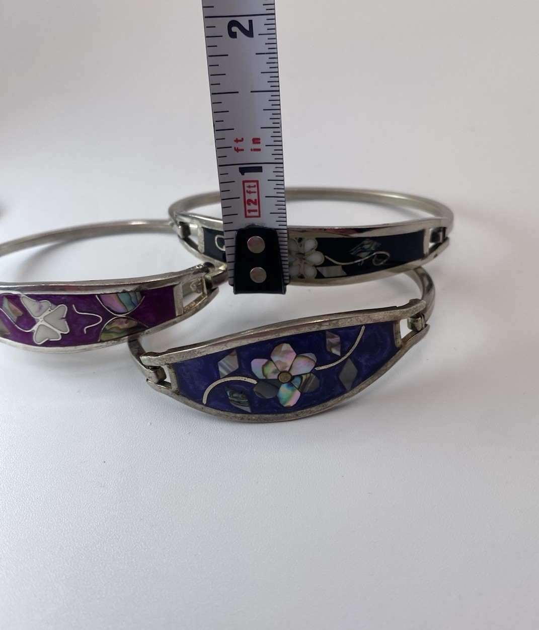 Pick (1)Mexico Silver Abalone Inlay Tension Cuff Bracelet-Black,Purple, or Pink