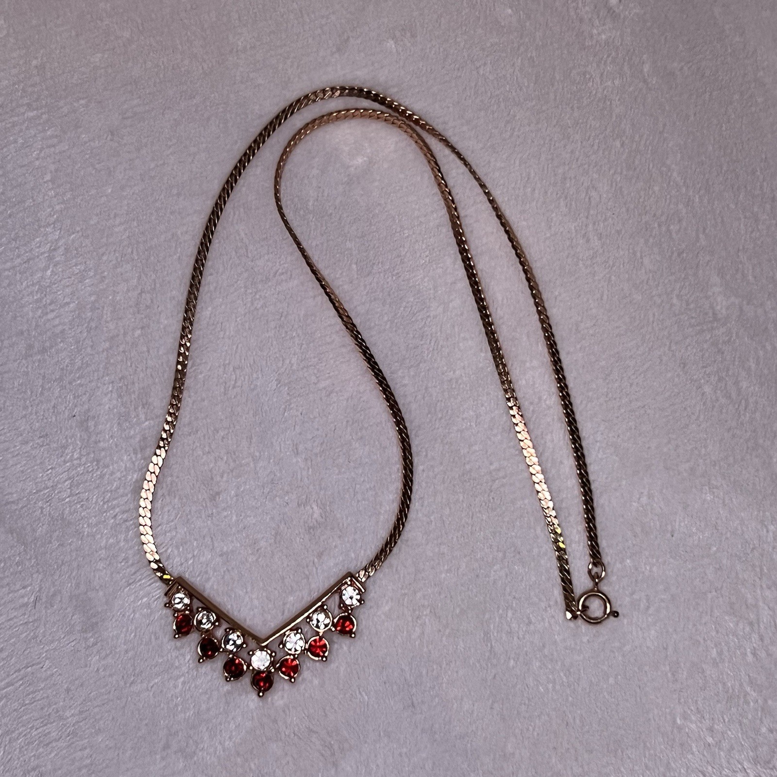 Avon Gold Tone Necklace with Red and White Accents