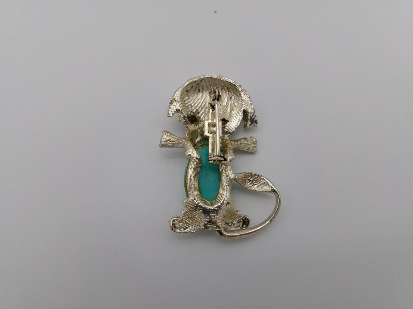Vintage Whimsical Dog Brooch Pin 1960s/70s Turquoise Cabochon Belly Unsigned