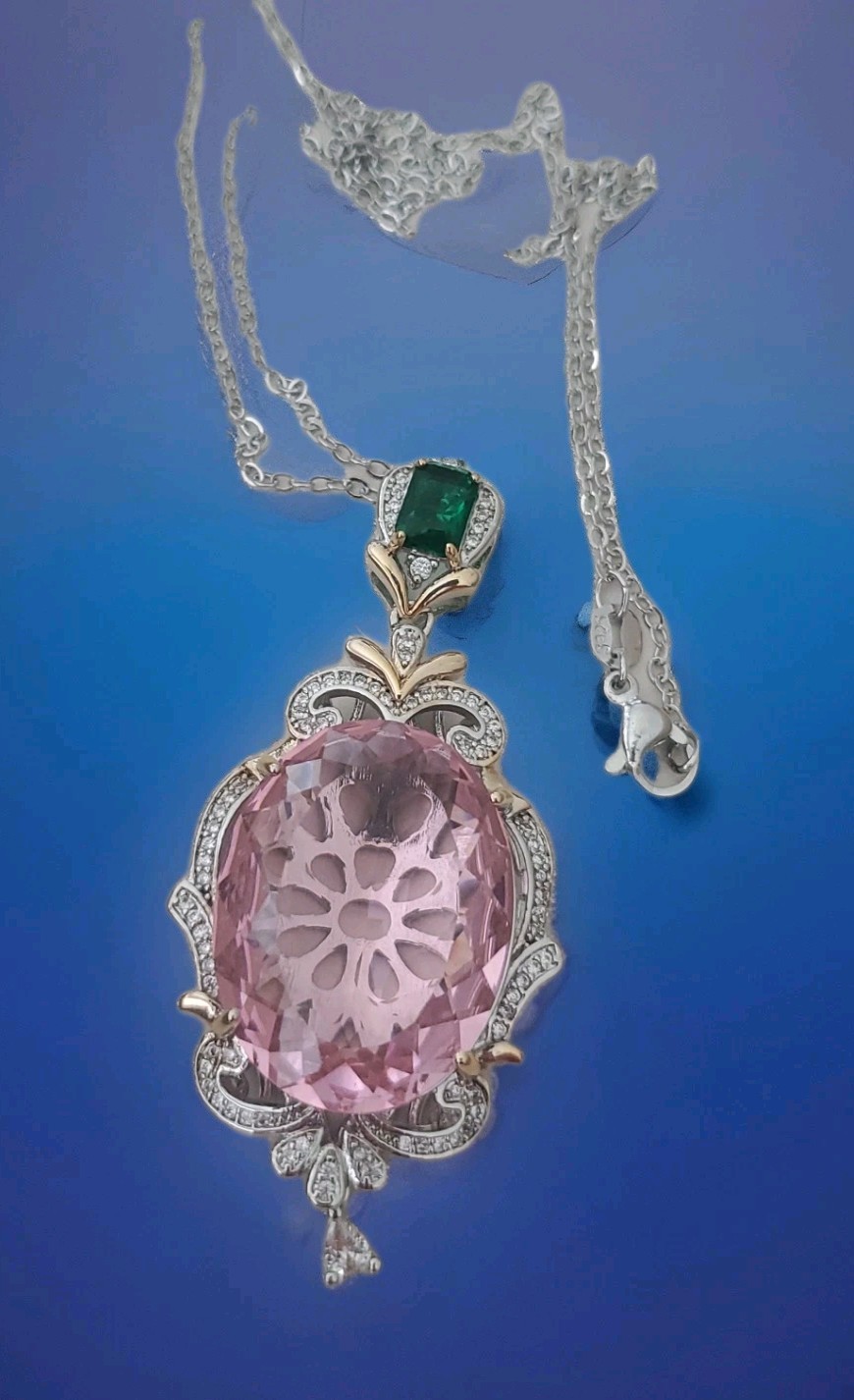 Stunning Pink Green Crystal Pendant Necklace Jewelry. M9