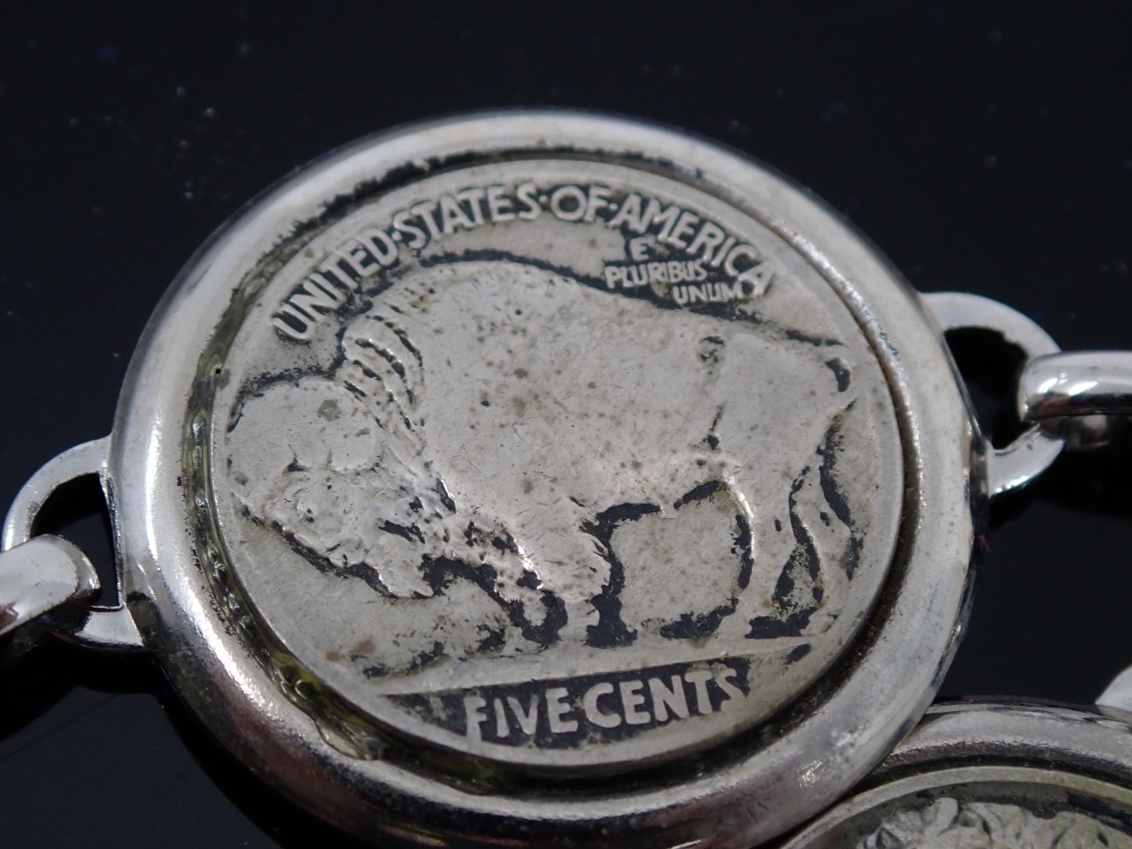 Vintage 1929 Buffalo Nickel Coin Bracelet Handcrafted Silver Tone Mounts