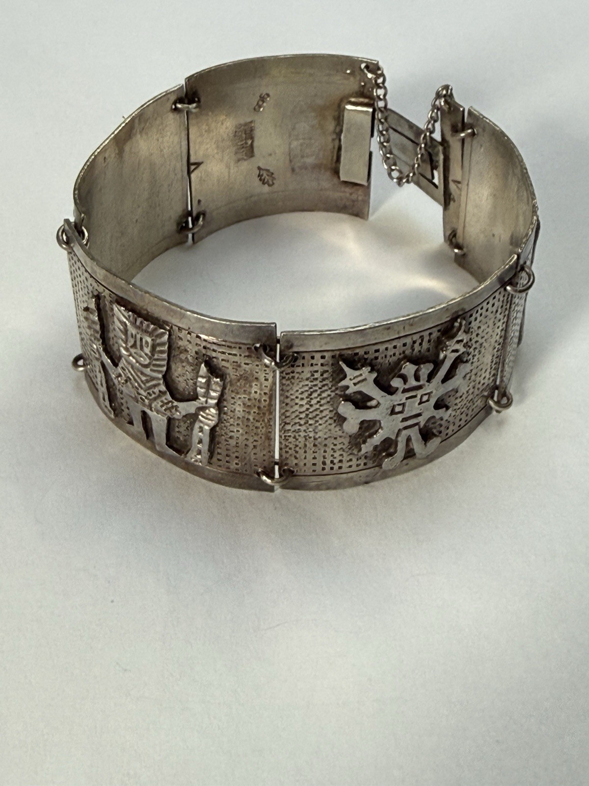 Vintage Silver Peru Panel Bracelet Ethnic Wide Heavy 900 64gram