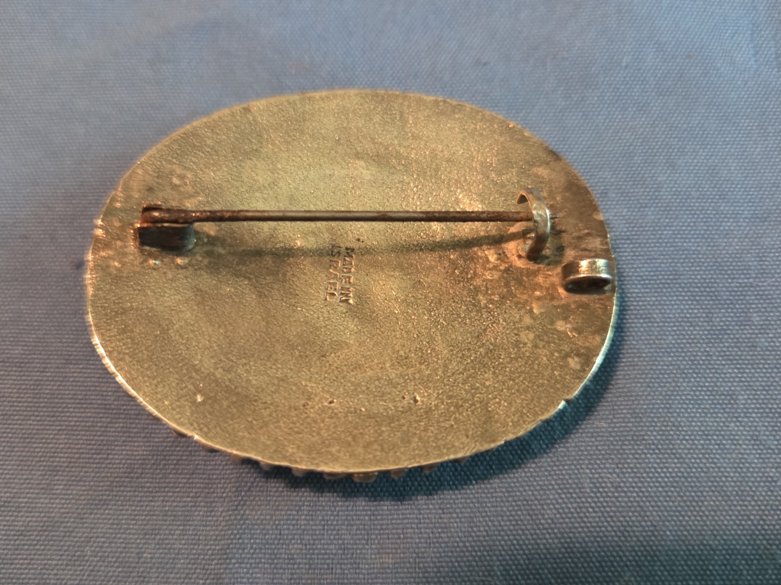 Vintage Sterling Silver Brooch Marked Israel With Blue Calchony Stone
