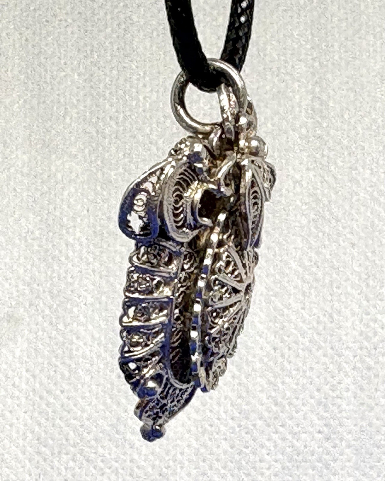1900s Filigree Antique 1.4“x1.32“ or 39×29 mm 925 Sterling Silver Pendant 6.2g