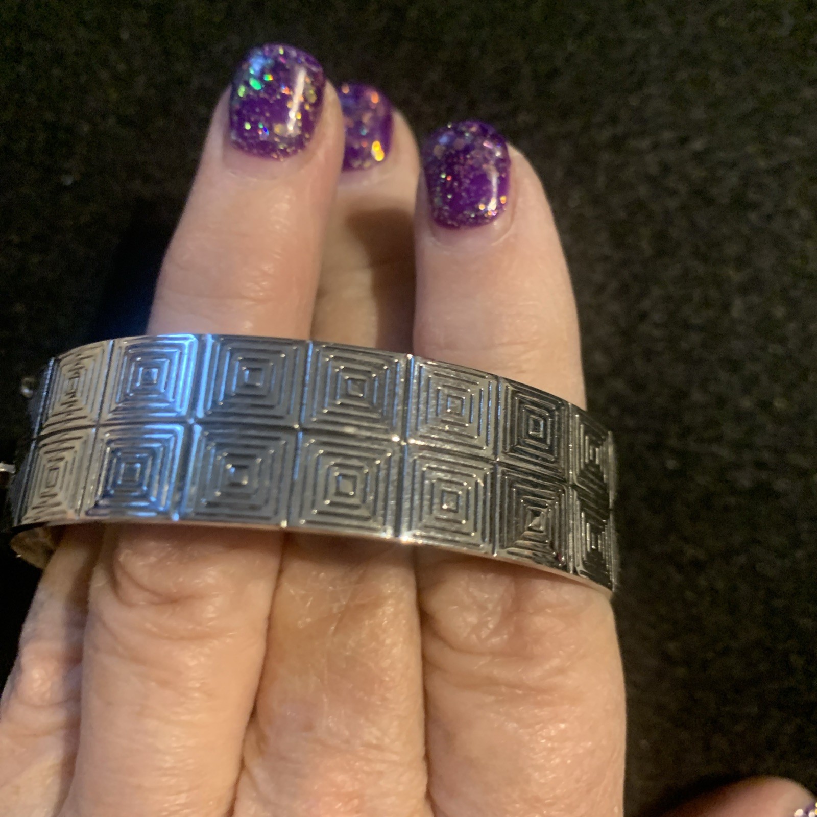 Vintage Whiting And Davis Geometric Silver Tone Bracelet Clamper With Chain