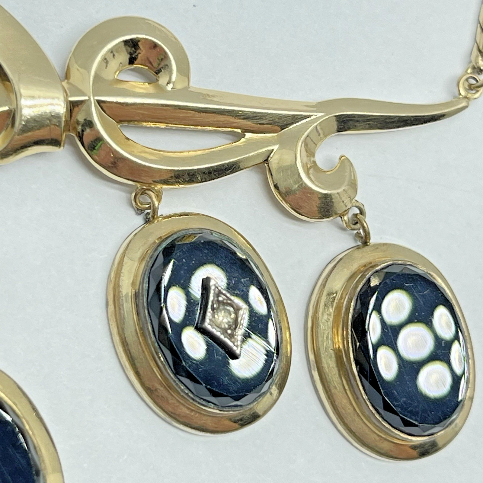 Vtg. CM 1/20 12KT GF Jewelry Set Necklace, Bracelet & Earrings Black Glass -MC