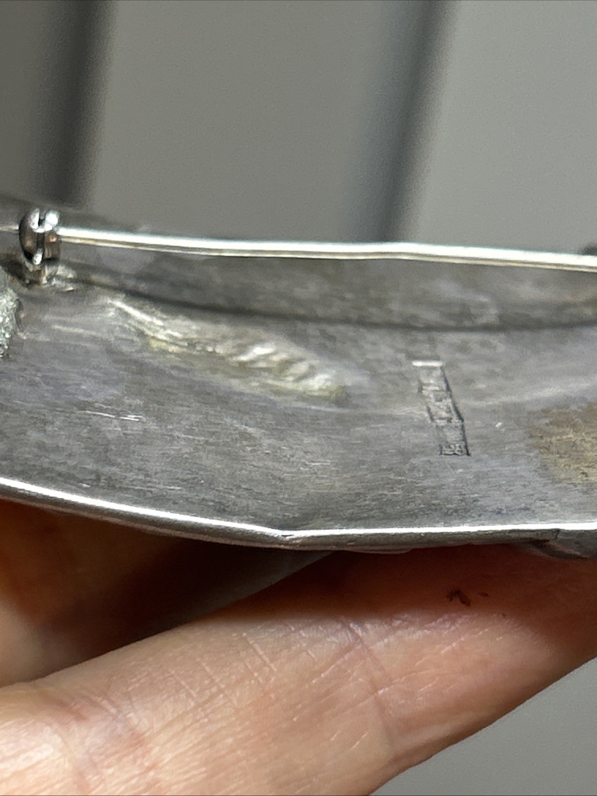 39. Old CHIN SUNG Silver Tribal Repousse Shadow Box Rectangle Pin 67 x 50mm