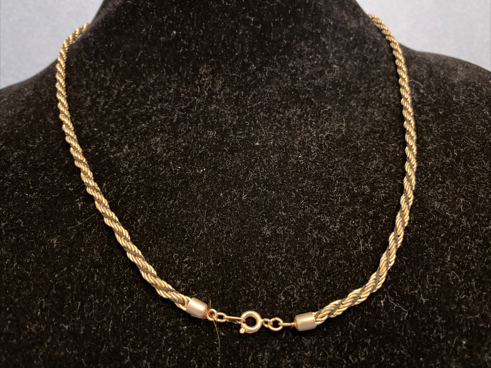 Gold Tone .15 Inch Wide Black Cord Wrapped Rope Chain Fashion Necklace 23.5 Inch