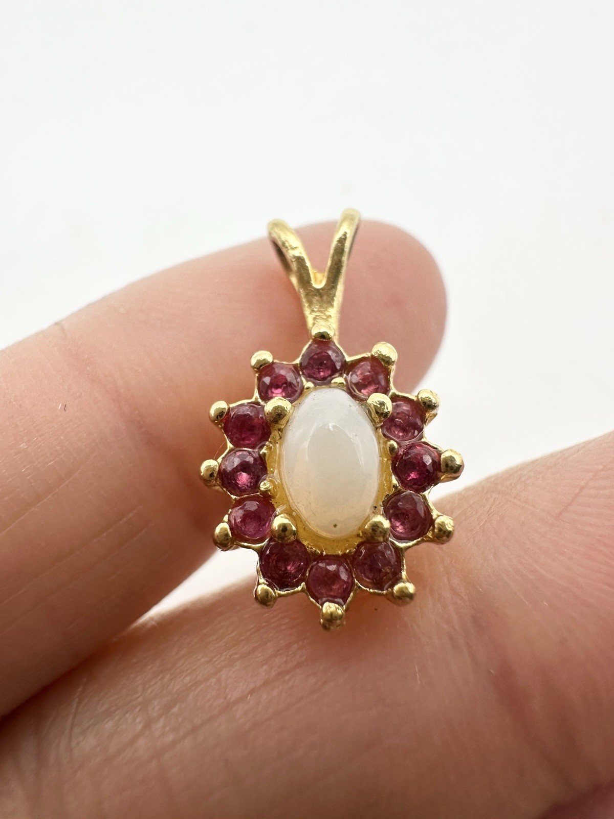 Vintage Pink Spinel Opal Pendant Gold Tone